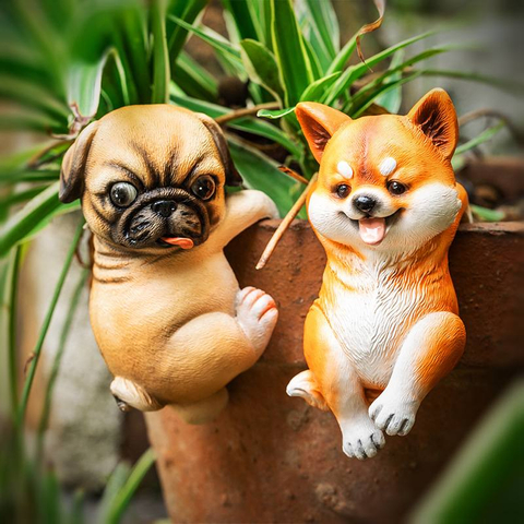 Miniatures Figurine Garden Yard Decor Funny Hanging Resin Dog Flower Pot Hugger