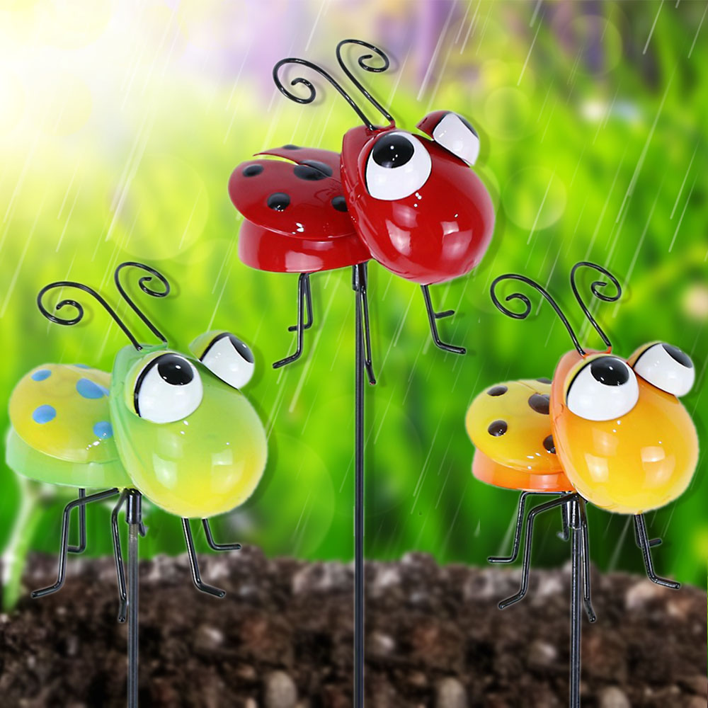 Little Shining Metal Ladybug Figurines Garden Yard Stake