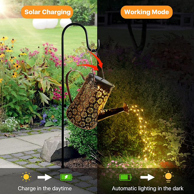Outdoor Retro Hanging Waterproof LED Solar Metal Kettle String Lights for Table Yard Pathway Walkway Gardening Gifts