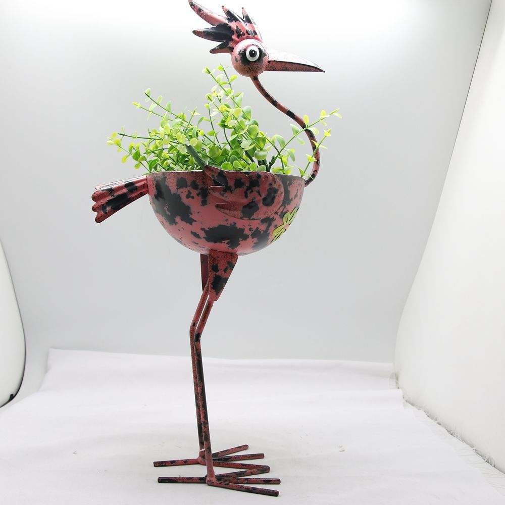 Hot Home Decoration Standing Animal Bird Metal Flower Pot