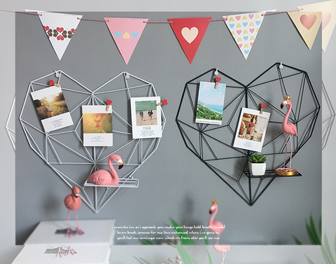 Sinoglory Heart Shape Grid Wall Decorative Iron Rack Clip Photograph Wall Hanging Picture Wall Decoration