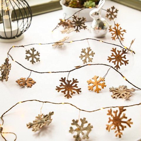 New Outdoor Led Simulation Bark Snowflake Copper Wire Christmas Tree String Lights For Festive Wedding Room Decorative