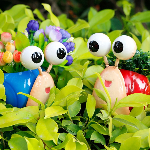 Flower Pot Metal Cartoon Cute Succulent Plants Snail Green Garden Plant Pot