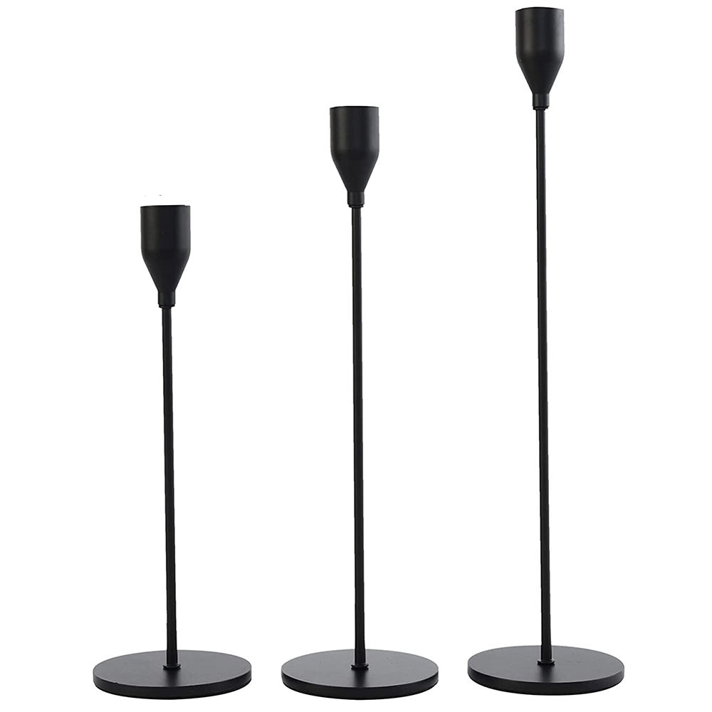 Matte Black Set Of 3 Metal Taper Candle Holders For Wedding Dinning Party Interior Decorating