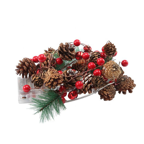 Pine Cone Berries Garland With Lights Fairy Led Christmas Lights For Winter Holiday New Year Decor Battery Powered 2M 20 Lights