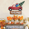 Metal Red Truck Christmas Tree Pumpkin Welcome Sign Stake And Door Hanging Interchangeable Decor