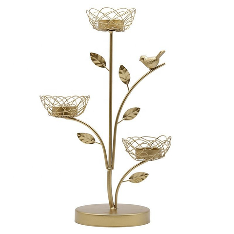 Luxury Romantic Gold Wrought Iron Leaf Bird Shaped Candle Holder For Decor Home Wedding Gifts