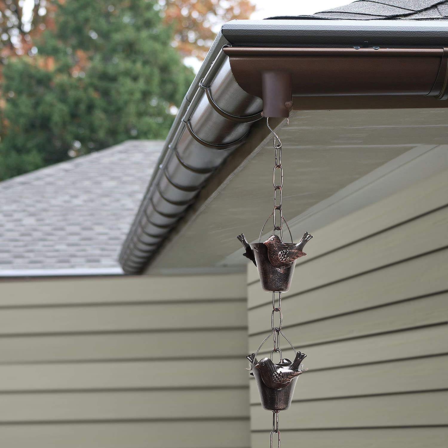 Roof Downspout Rainwater Water Catcher Diverter 2.6M Length Metal Birdie Mug Gutter Rain Chain For Garden Decoration