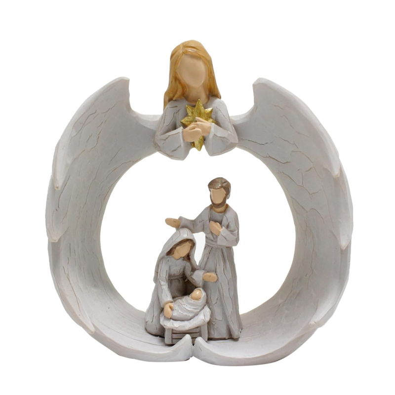 Resin Joseph Mary with Jes Figurines Holy Family And Angel Catholic Ornament 