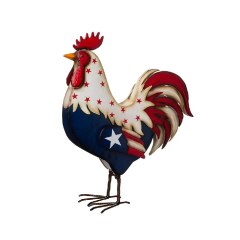 Metal Patriotic Rooster Statue for Independence Day Rustic Yard Signs Decor