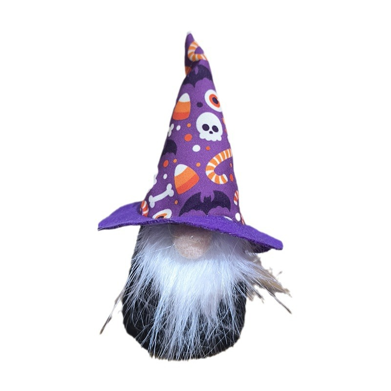 Halloween Purple Fabric Gnome Ghost Pumpkin Cane Skull Faceless Doll