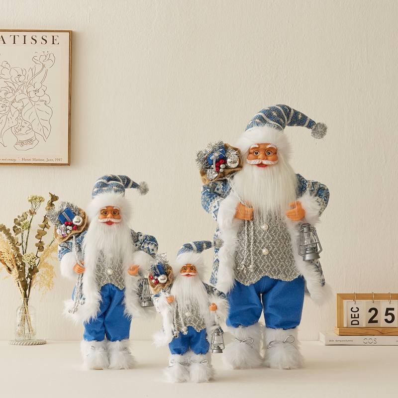 Big Santa Claus Dolls Pink Blue Grey White Standing Plush Statues for Xmas Decoration