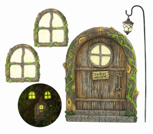 Manufacturer Customize Miniature Accessories Whimsical Resin Fairy Garden Glow in The Dark Doors And Windows for Trees Perfect Yard Art And Kids Room Decoration