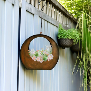 Metal Round Hanging Flower Pots for Balcony Outdoor Decorations