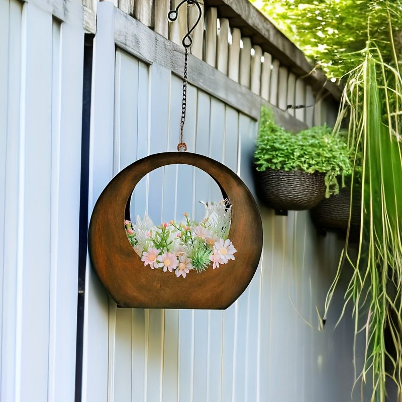 Metal Round Hanging Flower Pots for Balcony Outdoor Decorations