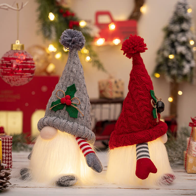 Handmade Festive Christmas Glowing Gnome with Knitted Hat As A Mood Maker