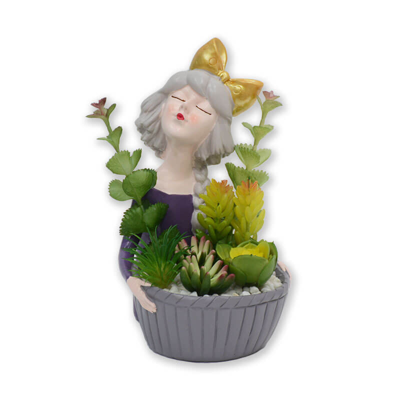 Nordic Girl Sculpture Storage Basket Organizer Statue Crafts Resin Flower Pot