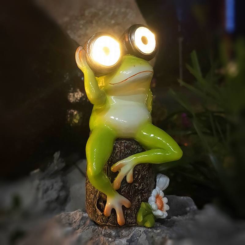 Morden Frogs Figurines with Telescope Lights Waterproof Resin Garden Ornaments