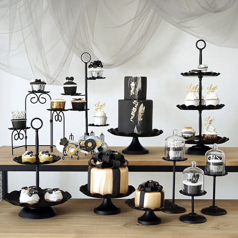 Creative Wedding Dessert Table Decoration Black Wrought Iron Rotating Tier Mini Cake Stand