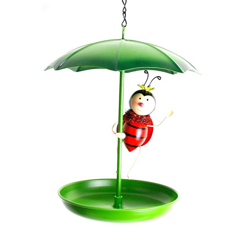 2020 Wholesale Promotional Metal Hanging Decorative Ladybug Umbrella Shape Pigeon Feeder Bird