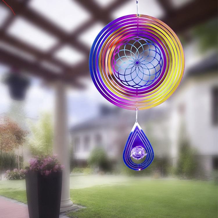 Outdoor 3D Kinetic Reflective Visual Effects Stainless Steel Colored Wind Spinner For Balcony Yard Art Garden Decor