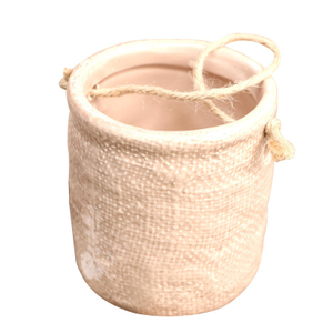 Japanese Style Retro Burlap Bag Creative Mini Round Ceramic Flower Pot For Home Groceries Craft Ornaments