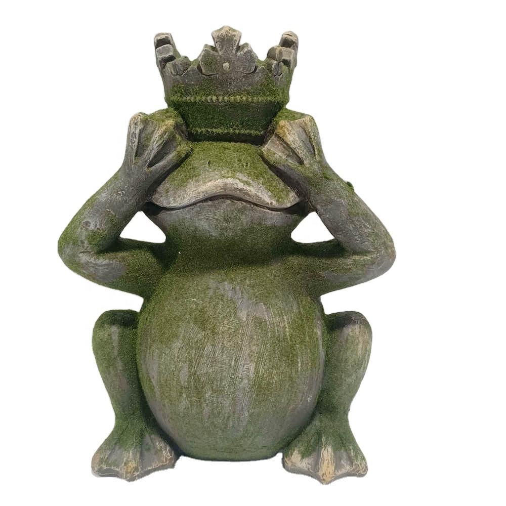 Outdoor Crown No Listening No Watching No Talking Magnesium Oxide Garden Frog Statues For Lawn Garden Ornament