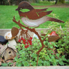 Wholesale Rusty Birds Upright Warbler With Flower Plant Metal Garden Stake Decor Outdoor Backyard