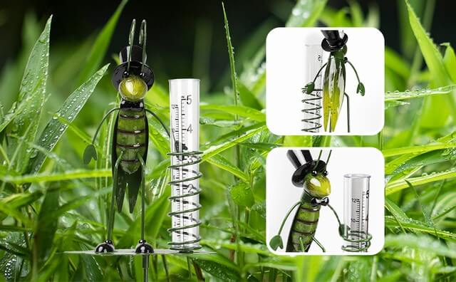 Outdoor Garden Ornament Metal Grasshopper Rain Gauge Yard Stake