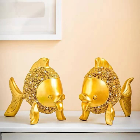 Nordic Resin Golden Fish Figurine Simple Animal Statue Office Desktop Ornaments Crafts Gift