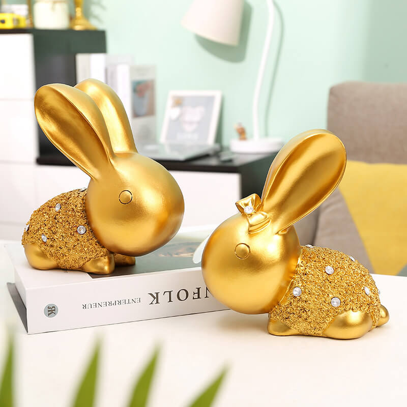 Golden Rhinestone Rabbit Figurine Auspicious Animal Model Decorative Glitzy Rabbit Factory