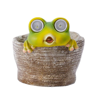 Solar Statue Decoration Resin Frog Tree Trunk Flower Pot Cartoon Lamp