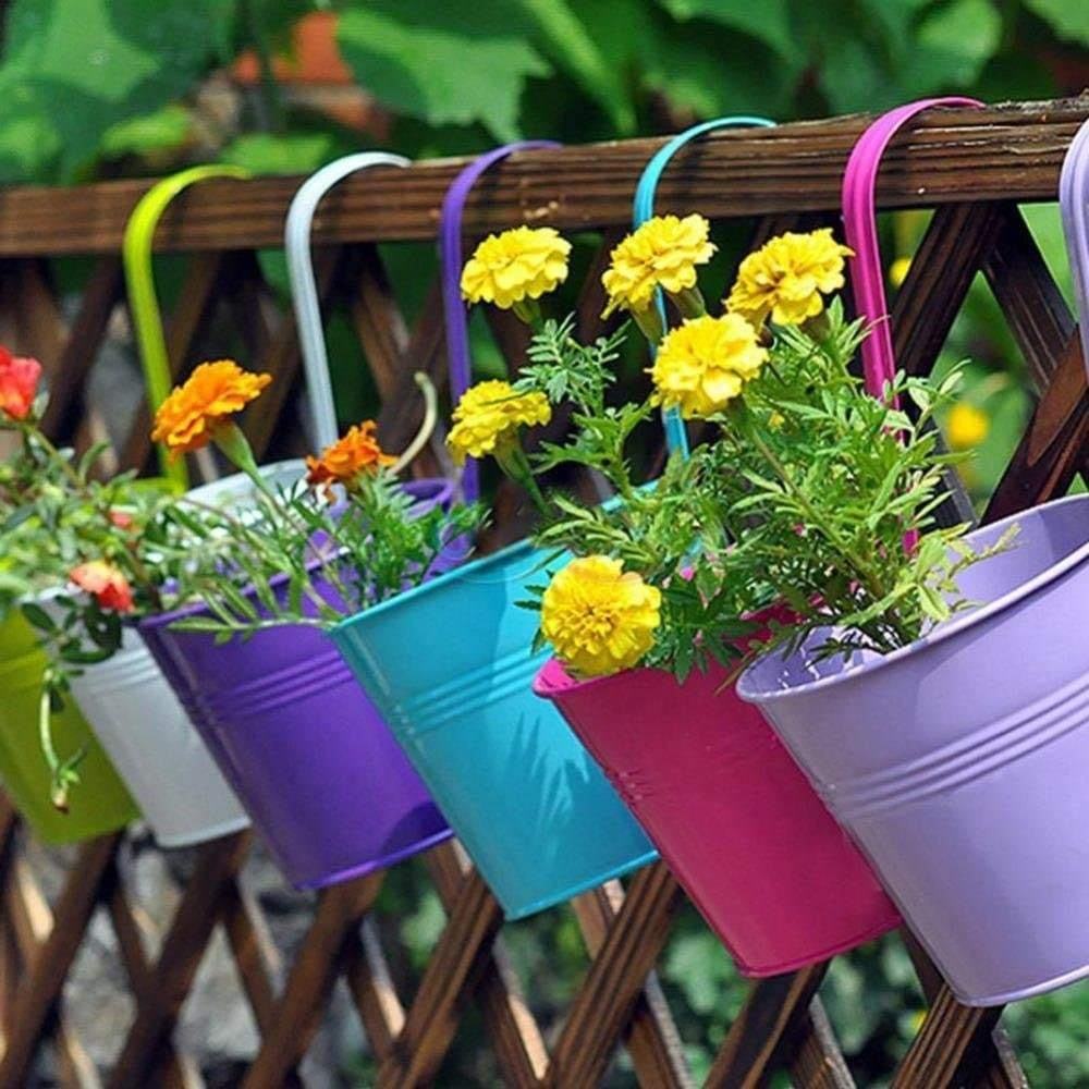 Indoor And Outdoor Large Multicolor Flower Pots Balcony Garden Railing Planter Iron Hanging Planters