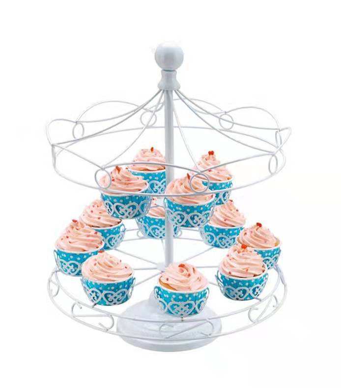 Rotatable Small Cake Stand 12 Cups Wrought Iron Party Turntable Stand For Cake