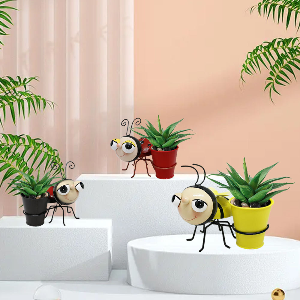 2022 New Design 3 Models Cute Home Decor Metal Beetle Flower Pot For Artificial Flower Succulents Decoration