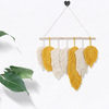 Yellow Chic Handmade Weaving Leaf Tassels Tapestry Macrame Feather Wall Hanging For Bedroom Living Room Apartment Porch