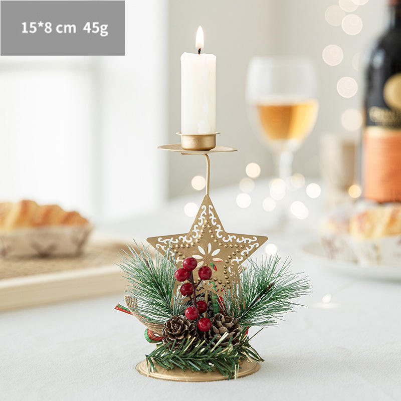 Personality Customize Home Decor Iron Pentagram Snowflake Reindeer Christmas Candle Holders For Winter Festive Ornament