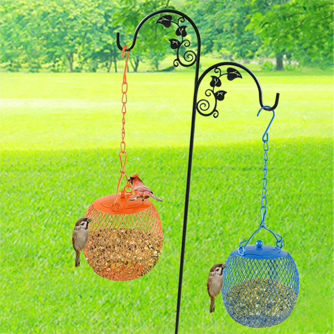 Outdoor Hanging Orange Blue Metal Mesh Ball Bird Feeder For Bird Seed Set Of 2