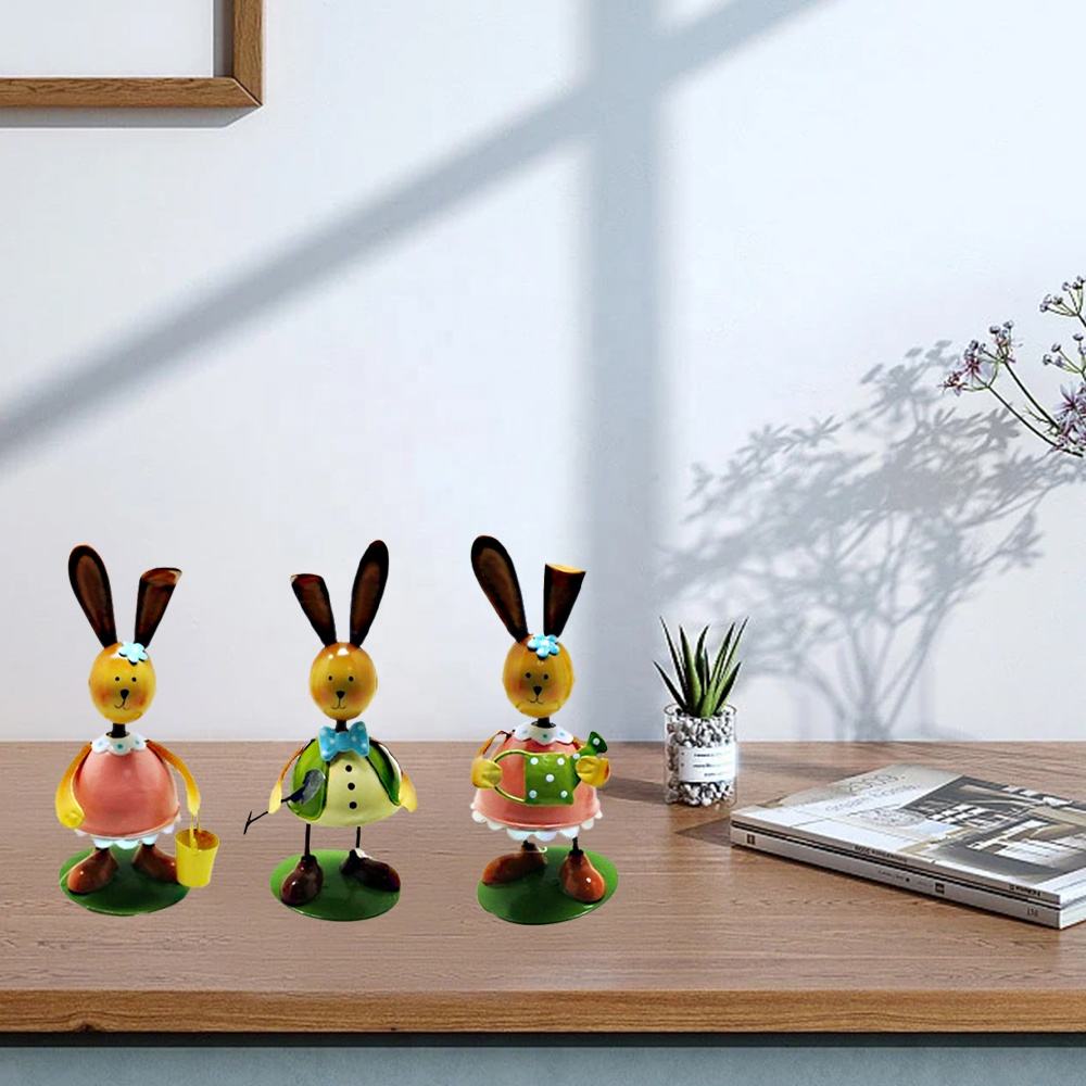 2022 New 3 Piece Set Handmade Metal Rabbit Artificial Animal Home Furnishing Shop Decoration For Easter Day