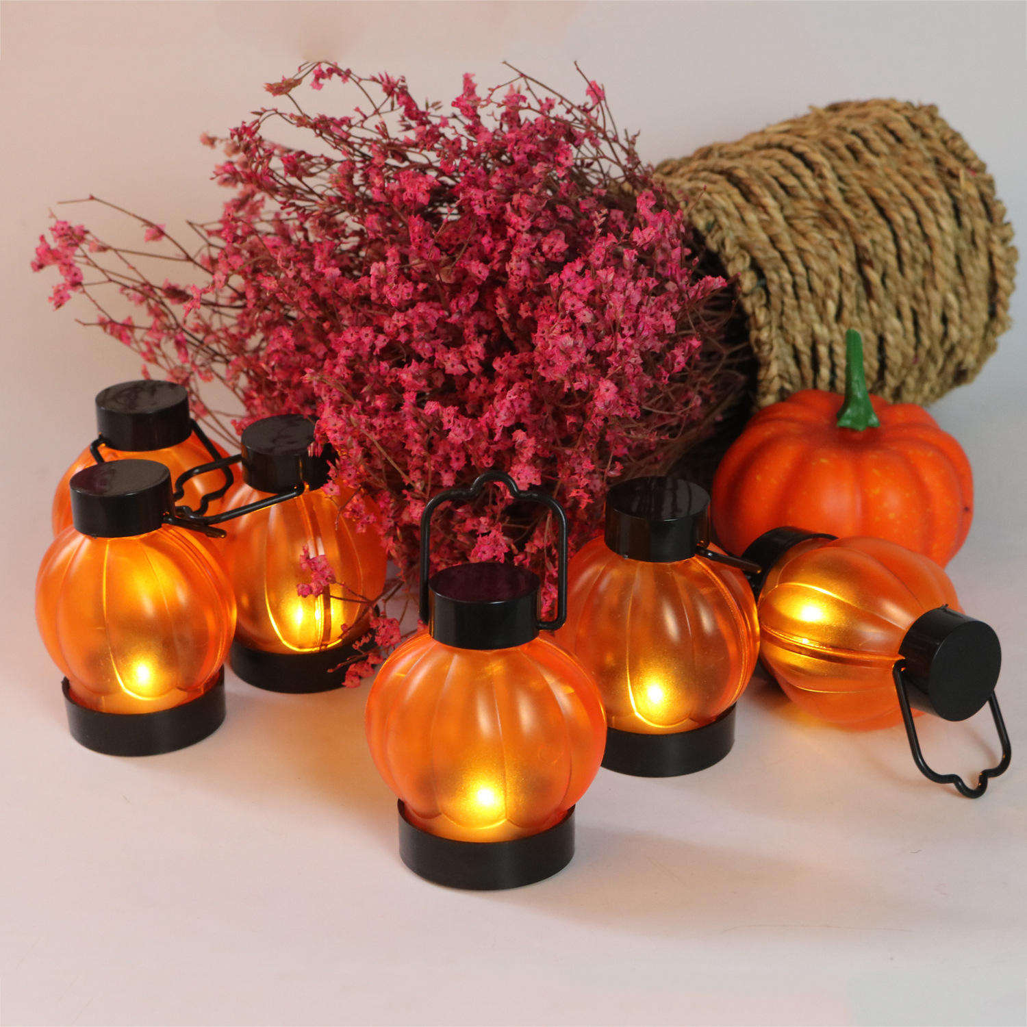 Outdoor Printed Ghost Face Plastic Led Pumpkin Lights For Halloween Christmas Tree Decoration