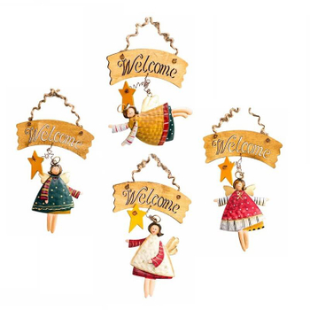 Angel Christmas Pendant Retro Metal Welcome Dance Signs for Shop Home Decor