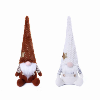 Customized Long Pointed Hat with Star Sitting Plush Doll White And Brown Rudolph