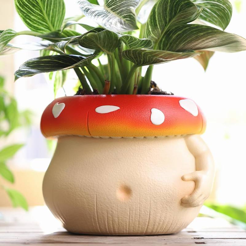 Unique Cute Mushroom Head Plant Pots Resin Planter with Drainage