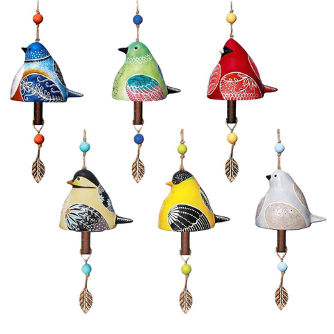 Hand-Painted Resin Bird Song Bell Animal Wind Chime Pendant Garden Decoration