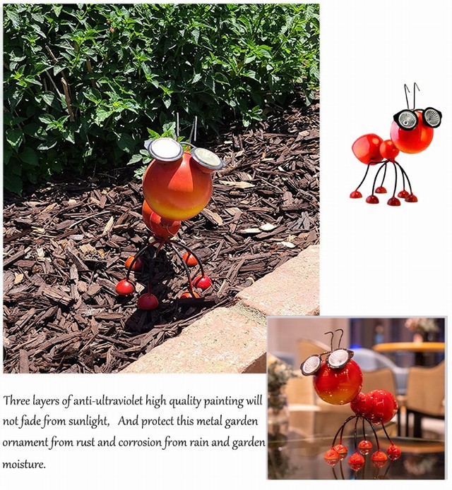 Hot Selling Metal Garden Art Red Ant Solar Powered Led Lights Figurine For Indoor Outdoor Patio Lawn Decor