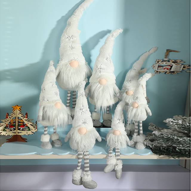 Wholesale Silver and White Striped Plush Gnomes Snowflake Hat Long Legs Celebration Gift