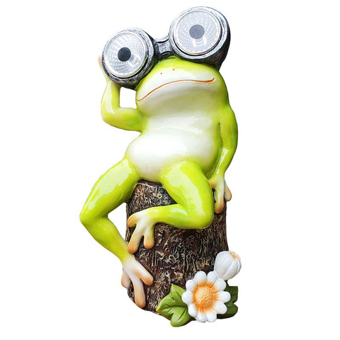 Morden Frogs Figurines with Telescope Lights Waterproof Resin Garden Ornaments