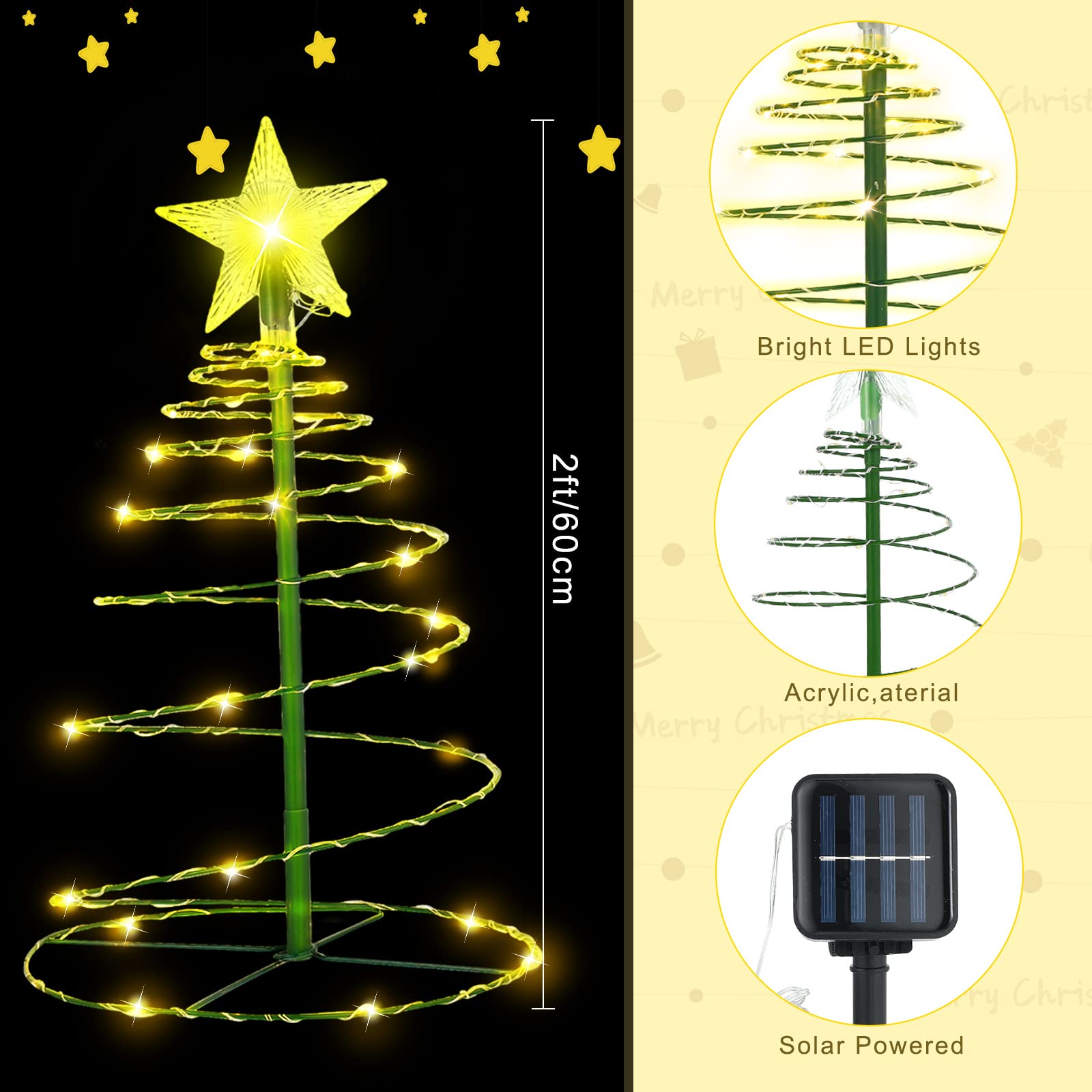 Led Solar 2 Ft Spiral Christmas Tree String Light Garland For Outdoor Holiday Party Wedding Christmas Garden Decor Landscape