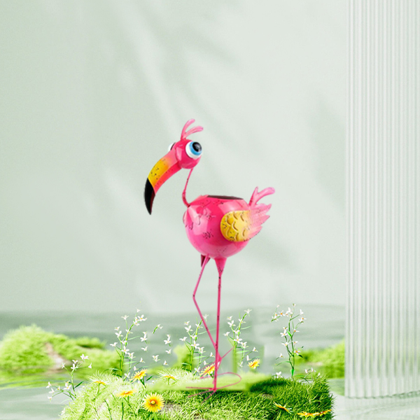 Fork Art Hand Craft Metal Pink Flamingo Statue Flower Pot for Home & Garden Decoration