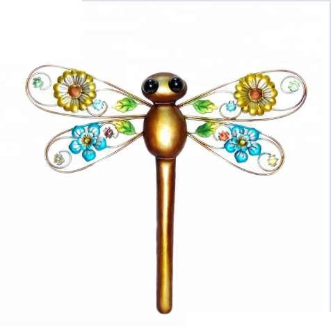 Outdoor Garden Ornaments Metal Iron Dragonfly Butterfly Owl Ldybug Wall Art Decor for Home Yard